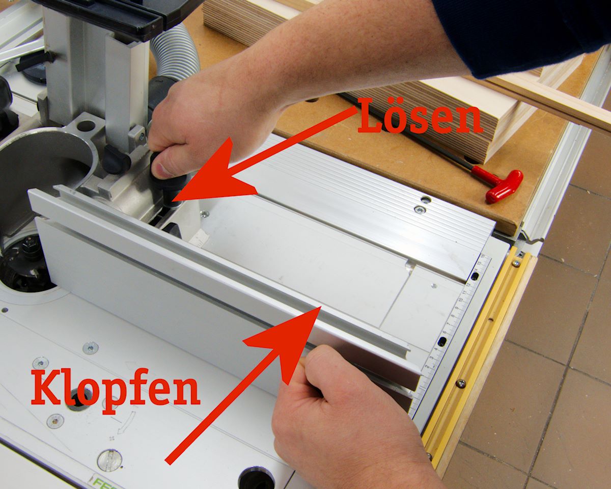 Durch leichtes Klopfen können Sie den Anschlag sehr präzise einstellen. Eine Genauigkeit unter einem zehntel Millimeter ist möglich.