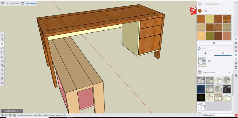 Eigene Materialien oder gar Materialsammlungen funktionieren in SketchUp Free nicht.