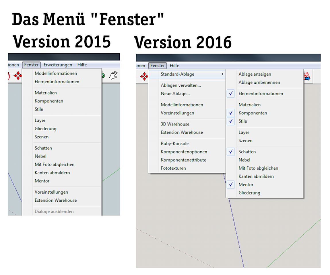 In der neuen Version sieht das Menü „Fenster“ ganz anders aus.