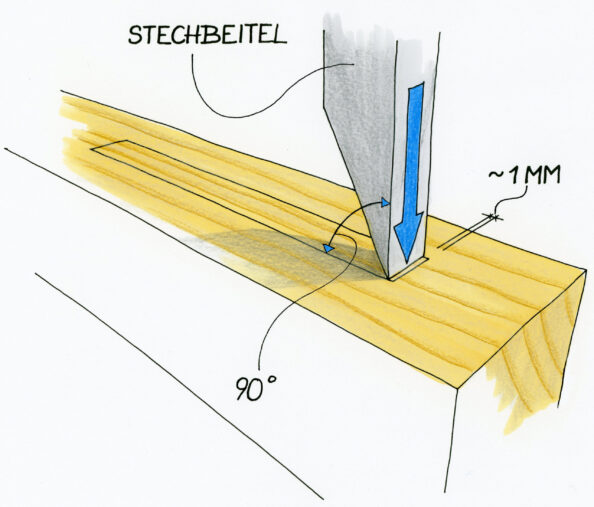 Zapfenlöcher mit Stechbeitel ausstemmen 1